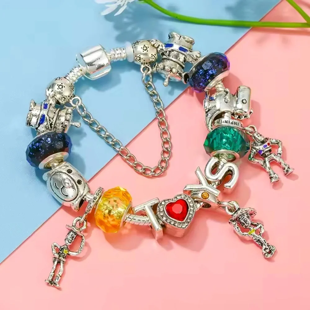 925 Sterling Silver Various Toy Story Characters Themed Loaded Charm Bracelet
